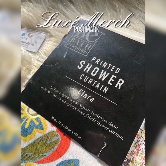 🛁Be Bath Essentials Printed Fabric shower curtain with 12 piece shower hooks🚿 - Picture 3 of 4